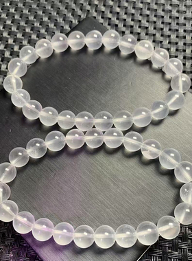 天然奶白水晶手链单圈男女款小颗粒白雾水晶手串饰品礼物带棉裂