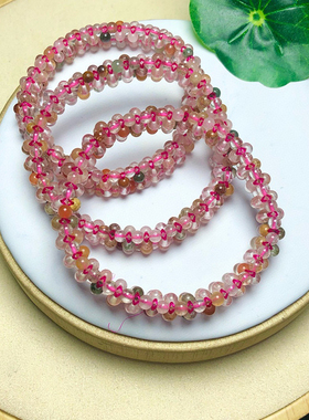 天然彩发晶手排手工编织手串发晶钛晶水晶饰品送女朋友礼物