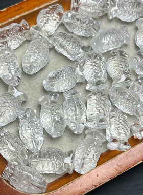 天然白水晶鱼配件 白水晶隔珠配饰品串珠DIY散珠年年有鱼配件通孔