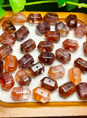 天然红胶花双尖六棱柱配珠 红黄胶花散珠隔珠手工DIY手链配件饰品