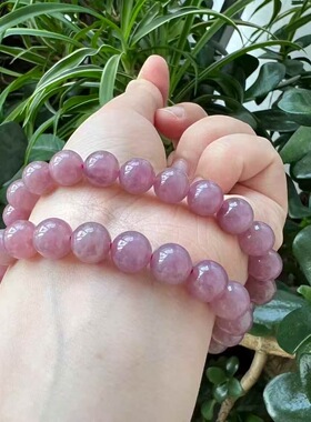 天然紫马粉手串女单圈粉水晶甜美白粉芙蓉石水晶饰品礼物