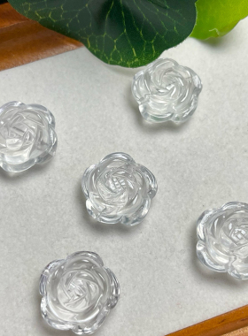 天然白水晶牡丹花雕刻通孔 DIY水晶手链隔珠配件花朵饰品