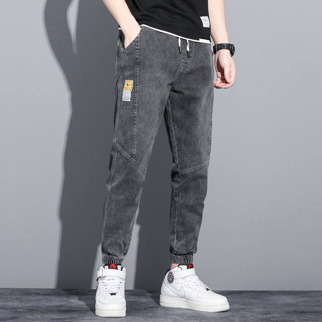Spring and autumn new work jeans men's tide brand tide brand, handsome, loose, wild bouquet drawing rope, hallen pants casual trousers
