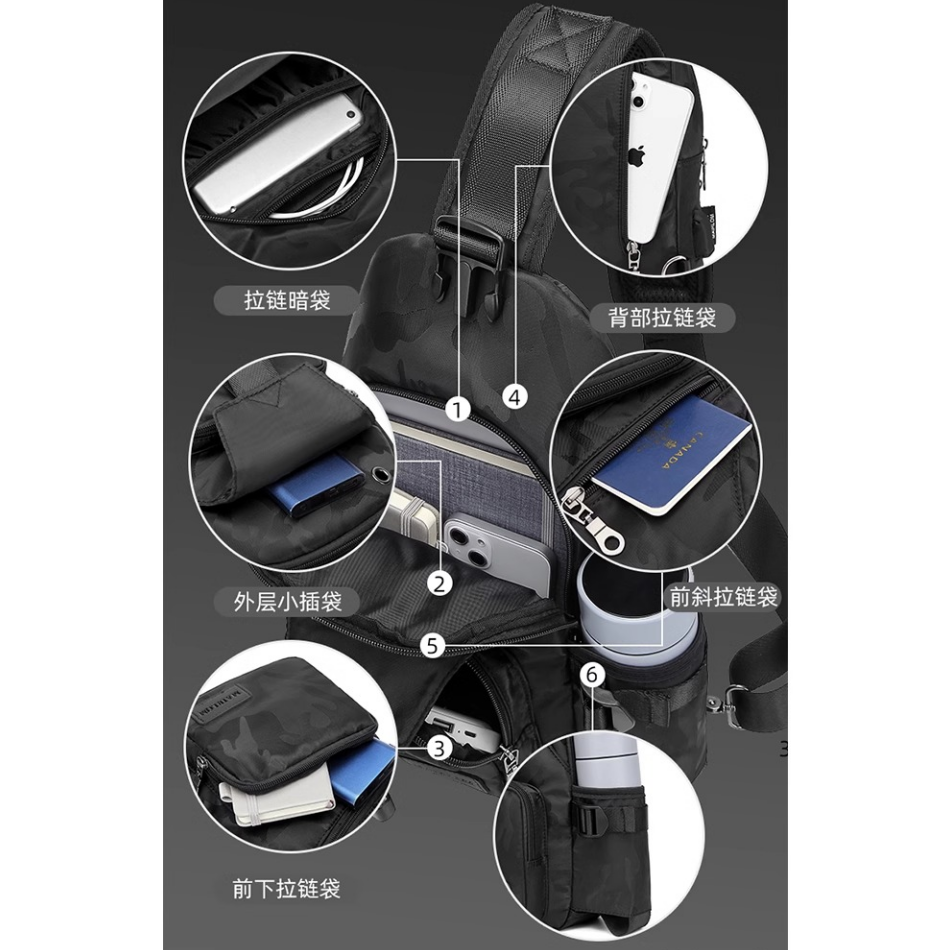 法国MlCANl KONS男士斜挎包2024新款胸包单肩出行休闲多功能背包,淘宝优惠券,粉丝福利购,淘宝优惠卷