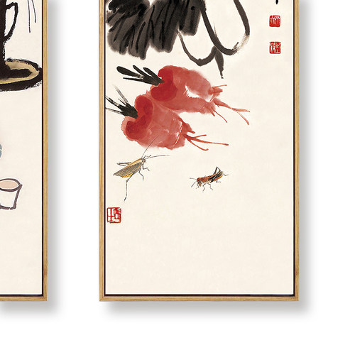 齐白石国画小品新中式客厅壁画玄关装饰画四条屏挂画竖版四联禅意 - 图0