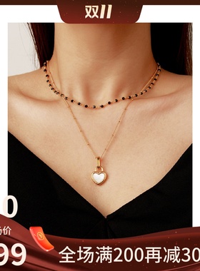 BRAUSSE 复古纯银波西米亚黑色尖晶宝石小众镀18K金锁骨金项链女