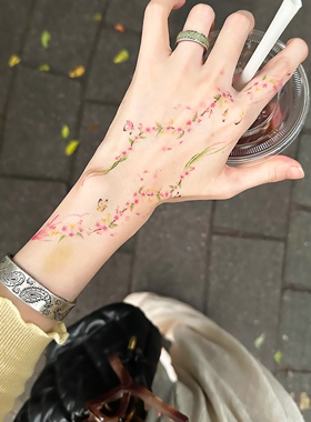 国风花枝纹身贴女防水持久手腕锁骨小臂腹部腰背彩色高颜值ins风