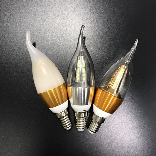 贝恩斯拉尾尖泡LED蜡烛泡E14小螺口黄光白光透明罩奶白罩节能灯泡 - 图1