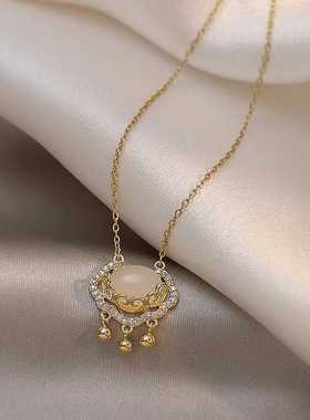 新中式猫眼石平安锁项链女轻奢小众高级感颈链简约气质百搭锁骨