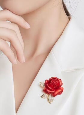 中国红玫瑰花胸针立体高档女婚礼胸花别针款气质西装外套大衣配饰