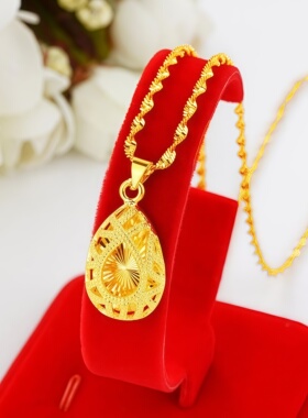 镂空水滴金色项链时尚吊坠简约锁骨链子饰品小巧精致不褪色水波链