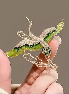新款古风仙鹤胸针女胸花别针配饰气质高档防走光固定扣衬衫衣服