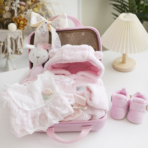 婴儿礼盒套装秋冬新生儿衣服用品保暖男女宝宝连体衣纯棉满月礼物 - 图0