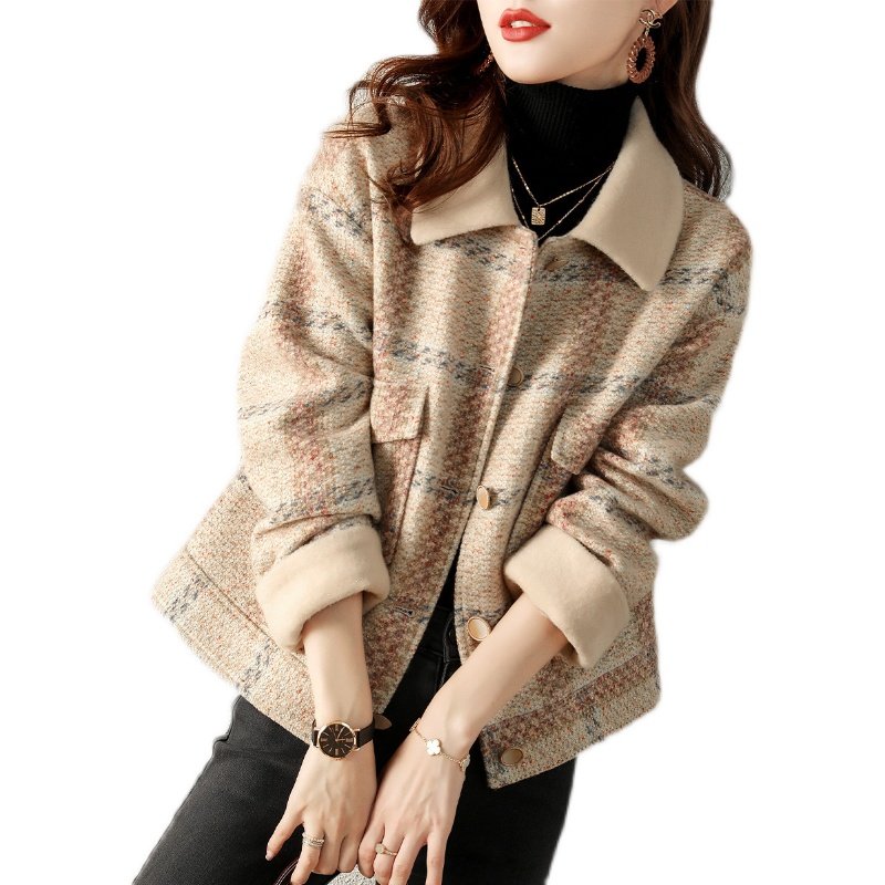 正品哥家新新款2025春翻领加绒加厚气质小香风毛呢短外套女夹克,淘宝优惠券,粉丝福利购,淘宝优惠卷