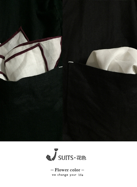 男士白色棉麻西服方巾手工卷边