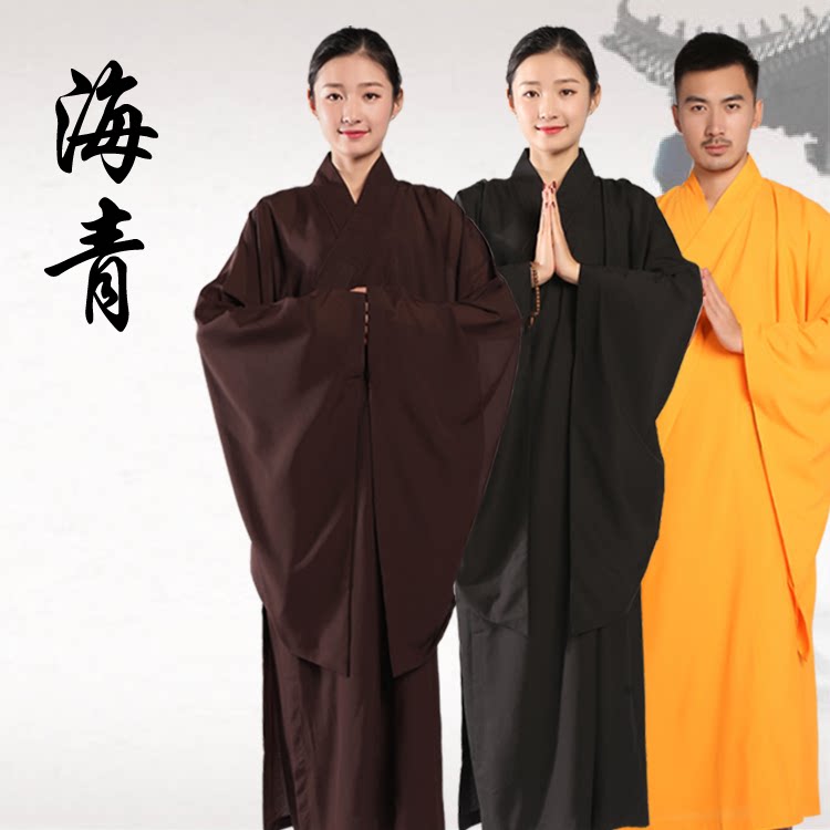 高档海青居士服女款僧服僧衣服海清长衫大褂袈裟禅修服咖啡色黑色_虎窝淘