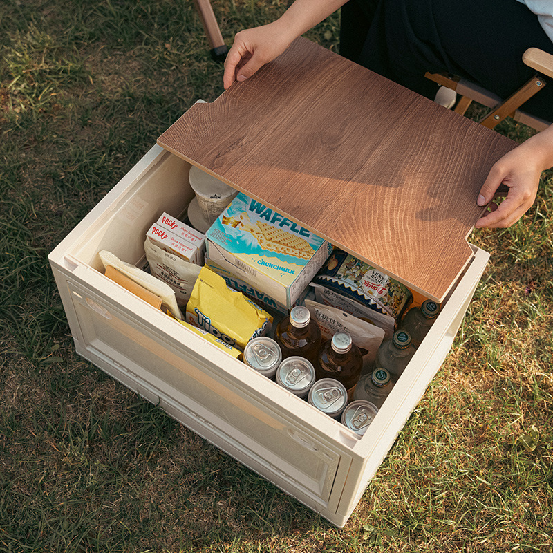 户外露营木盖野餐整理箱置物箱子侧开门零食饮料储物箱折叠收纳箱 - 图2
