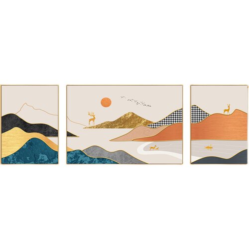 轻奢沙发背景墙装饰画抽象山水挂画客厅日出东方壁画现代三连画 - 图3