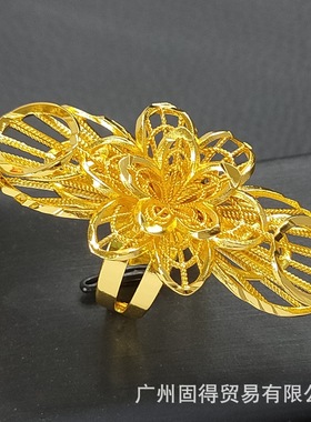 女士中东迪拜24镀金黄铜戒指不掉色非洲新娘首饰活口戒指跨境专供