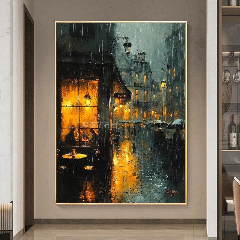 DIY方钻满钻钻石画钻石绣手工贴钻十字绣带钻雨夜街道咖啡厅夜景,淘宝优惠券,粉丝福利购,淘宝优惠卷