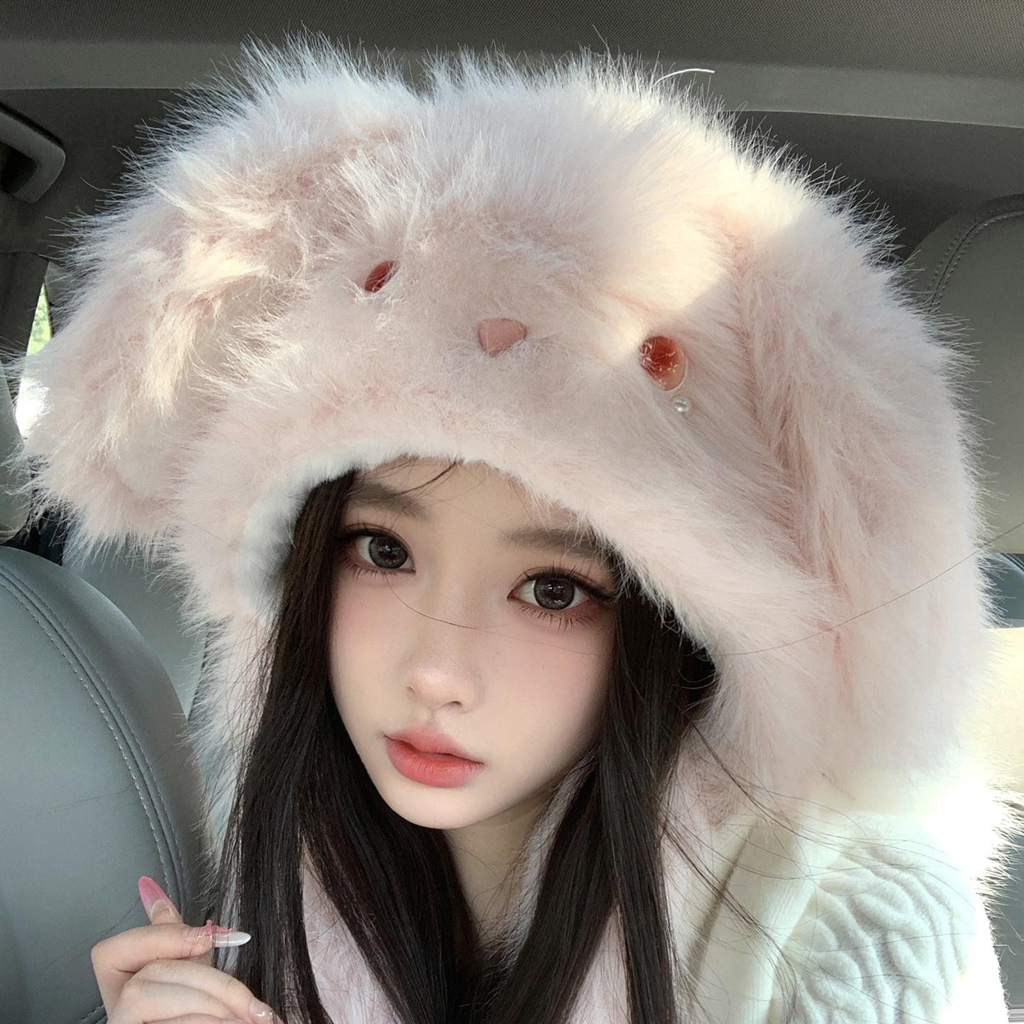 耳朵会动可爱毛绒兔耳朵帽子女冬季保暖护耳包头帽百搭加厚防寒 - 图2