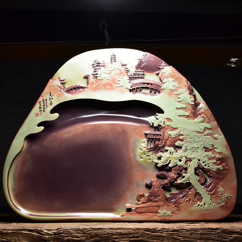 中国歙砚大师张子坚作品砚台《锦绣江南》天然原石紫袍玉带玉石砚台紫袍玉黛并肩端砚洮河四大名砚文房收藏砚_虎窝淘