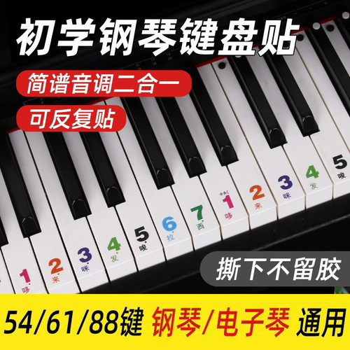 透明简谱88键钢琴贴76/61/54/49键电子琴键盘贴纸琴按键音标贴彩 - 图0