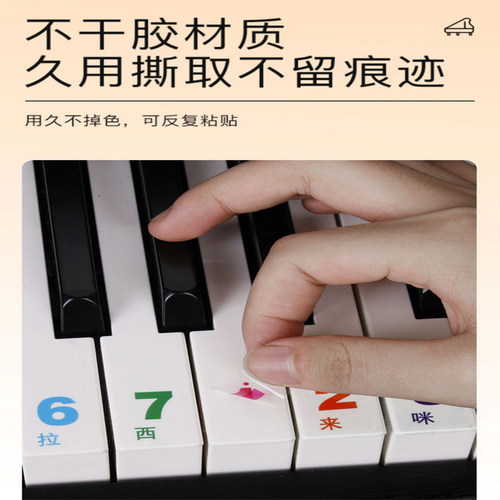 透明简谱88键钢琴贴76/61/54/49键电子琴键盘贴纸琴按键音标贴彩 - 图3