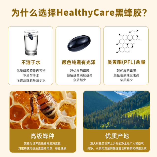 HealthyCare ອົດສະຕຣາລີນໍາເຂົ້າ propolis ສີດໍາທີ່ມີຄວາມເຂັ້ມຂຸ້ນສູງ
