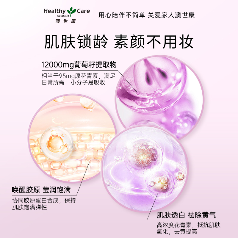 HealthyCare 葡萄籽粉食用澳洲花青素opc精华内服胶囊180粒抗氧化 - 图1