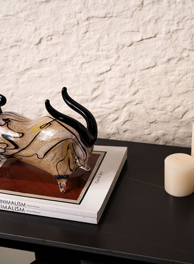 手工玻璃牛运亨通招财牛摆件桌面客厅装饰品样板间书房办公室装饰