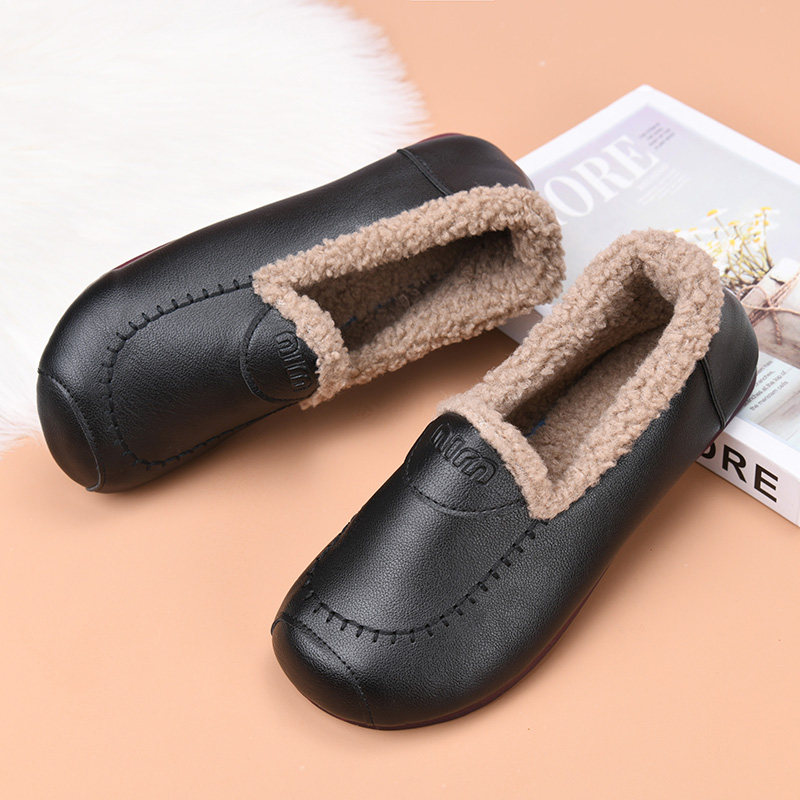 冬季老北京棉鞋女加绒保暖皮面妈妈鞋休闲棉靴平底豆豆鞋加厚防滑,淘宝优惠券,粉丝福利购,淘宝优惠卷