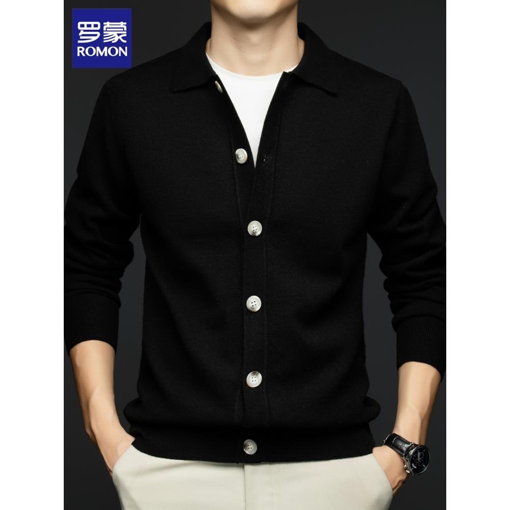罗蒙针织开衫外套男士秋冬季新款高端羊毛线衣休闲商务翻领毛衣男 - 图2
