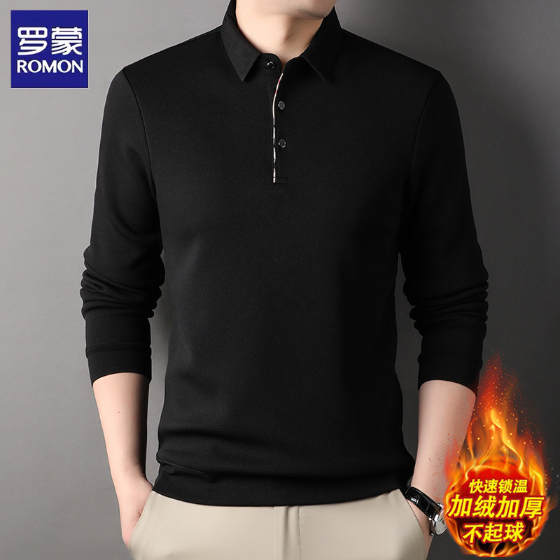 罗蒙加绒polo衫男长袖t恤冬季商务休闲加厚保暖上衣男士打底衫,淘宝优惠券,粉丝福利购,淘宝优惠卷