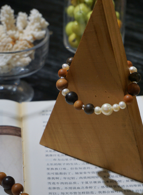 MISSWEETY 秋实檀木沉香木质项链手链套装天然淡水珍珠手串中式