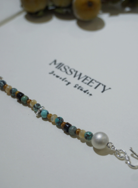 MISSWEETY 原创天然石串珠手链绿松石手串纯银S925小众设计虎眼石