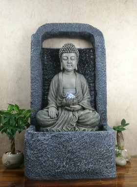 佛像禅意风喷泉加湿器流水摆件