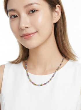 仿碧玺方糖珠锁骨链项链女