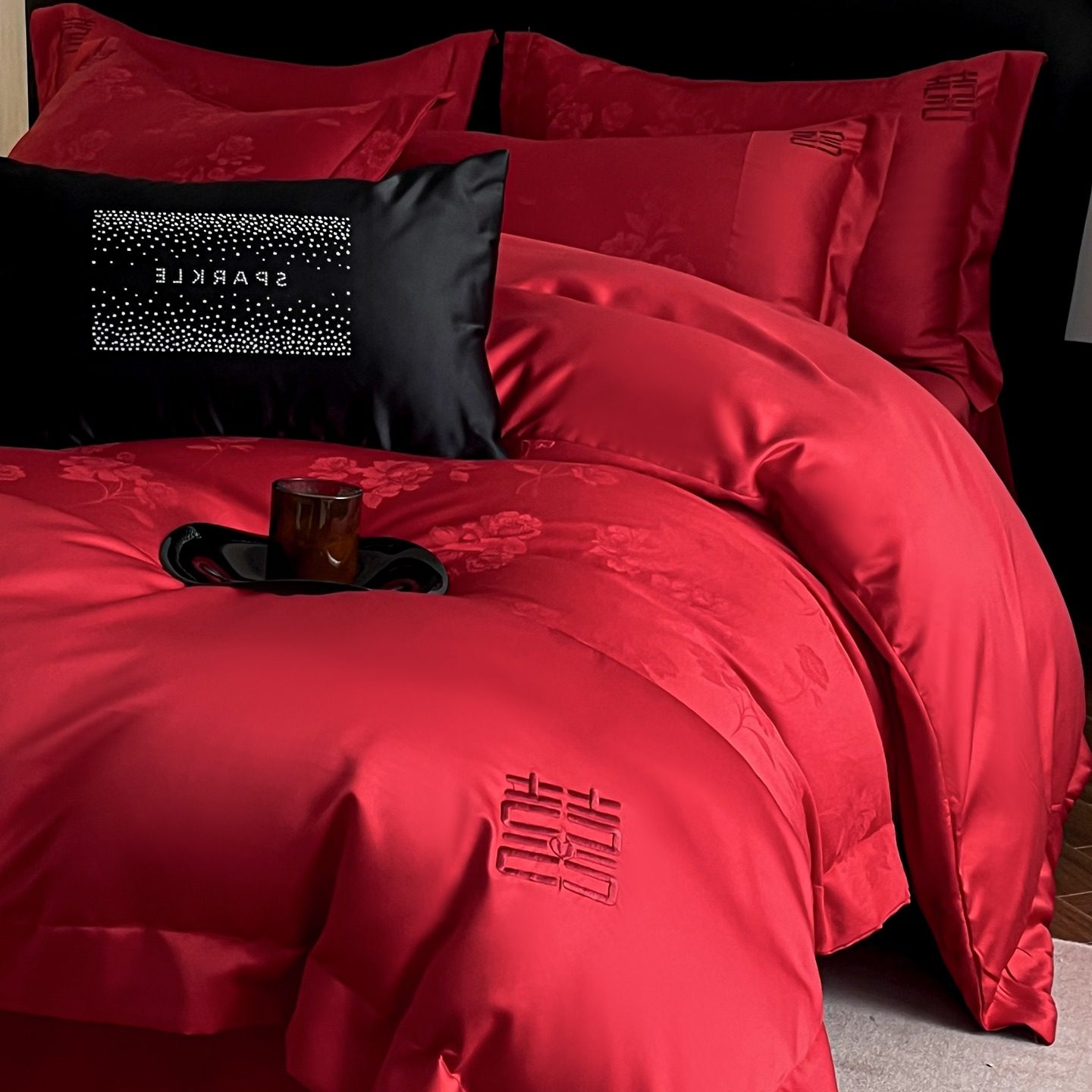 高档A类婚庆四件套红色新婚喜被套纯棉结婚床上用品婚房陪嫁床单4,淘宝优惠券,粉丝福利购,淘宝优惠卷