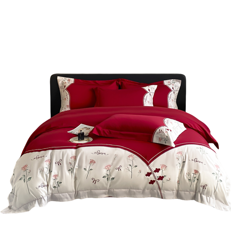 高档长绒棉结婚四件套大红色床单被套纯棉新婚庆床上用品婚房喜被,淘宝优惠券,粉丝福利购,淘宝优惠卷