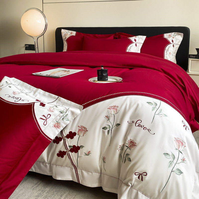 高档长绒棉结婚四件套大红色床单被套纯棉新婚庆床上用品婚房喜被,淘宝优惠券,粉丝福利购,淘宝优惠卷