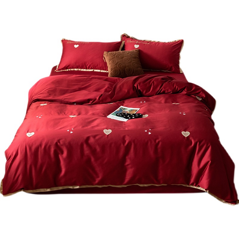 简约婚庆四件套纯棉大红色婚房床单被套全棉结婚床上用品新婚喜被,淘宝优惠券,粉丝福利购,淘宝优惠卷