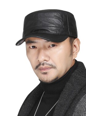 休闲皮帽男款薄款韩版秋冬平顶帽