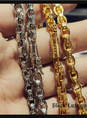 Black Luxurious电镀22K18K罗马哥特文字刻字5MM经典项链