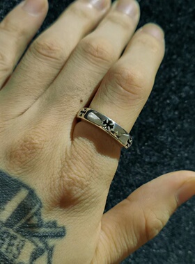 s925纯银黑rockagech雕刻戒指