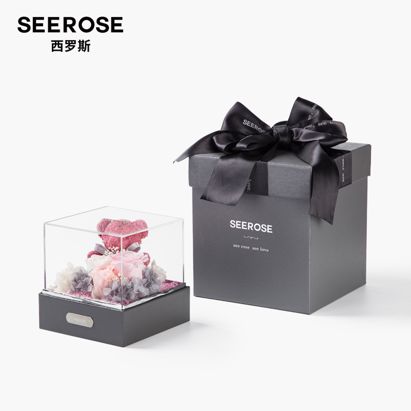 SEEROSE西罗斯进口永生花苔藓玫瑰小熊送女朋友520母亲节生日礼物 - 图3