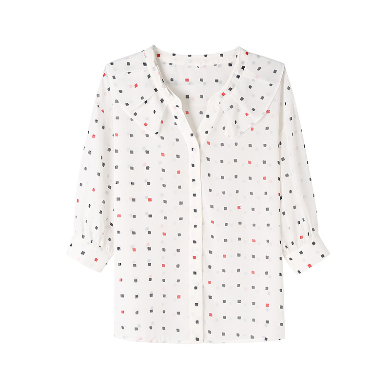 2020春夏新款七分袖雪纺法式衬衫 画俏蕾丝衫/雪纺衫