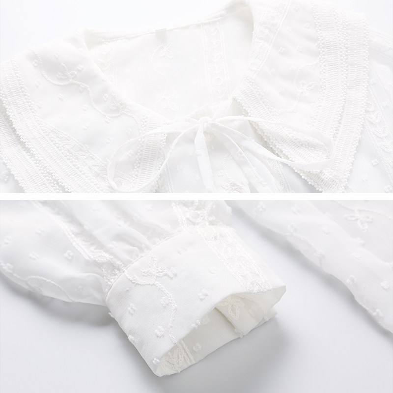 2020春秋款长袖雪纺法式娃娃领衬衫 画俏蕾丝衫/雪纺衫