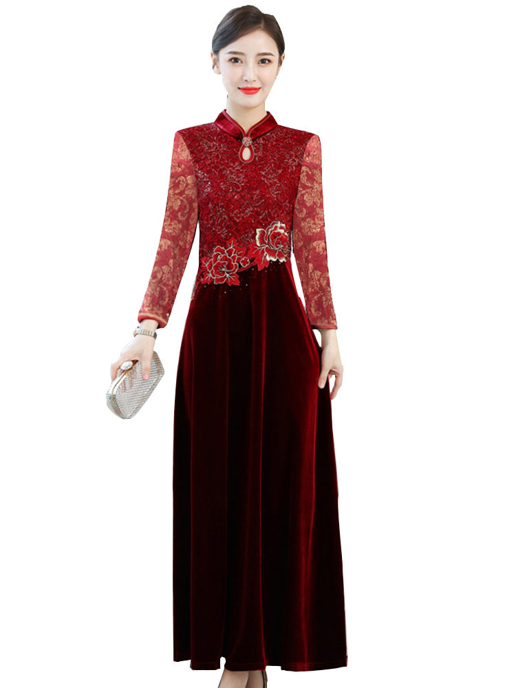 改良版旗袍秋装2020年新款喜连衣裙 杨柳细腰旗袍