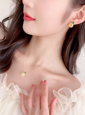新款时尚水果项链女小众设计高级气质百搭锁骨链饰品耳环吊坠套装